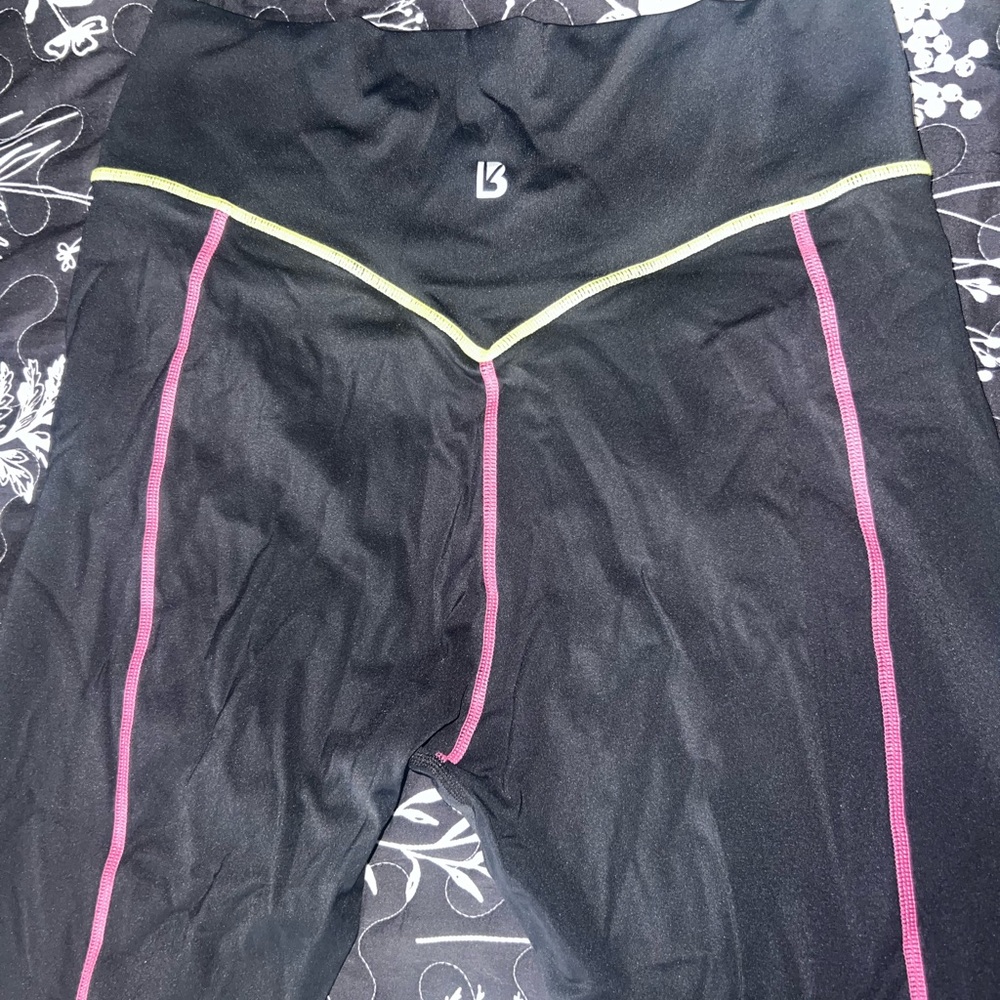 BuffBunny Black Leggings with Pink and Yellow Accents